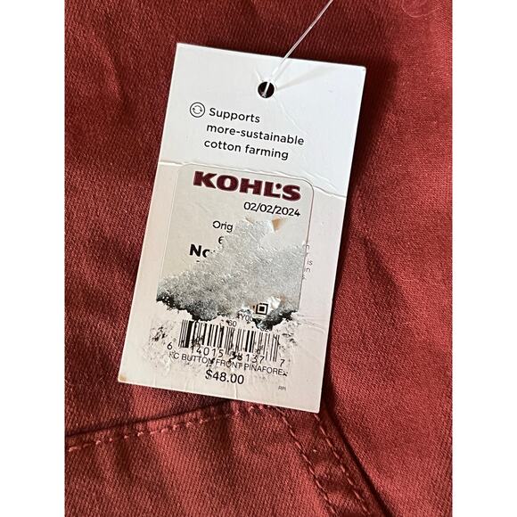 SO Rust Button Down Pinafore Dress Medium Cotton Blend Overall Jumper Skirt - Picture 8 of 12